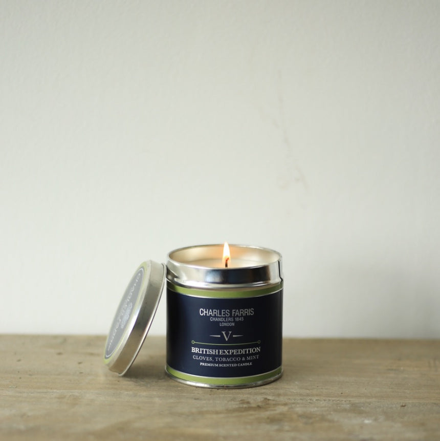 Charles Farris British Expedition Scented Tin Candle, Cloves, Tobacco and Mint Tea