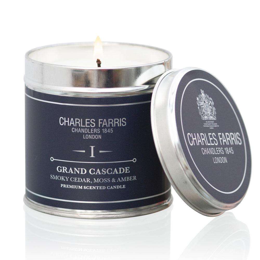 Charles Farris Grand Cascade Scented Tin Candle, Smoky Cedar, Moss and Amber