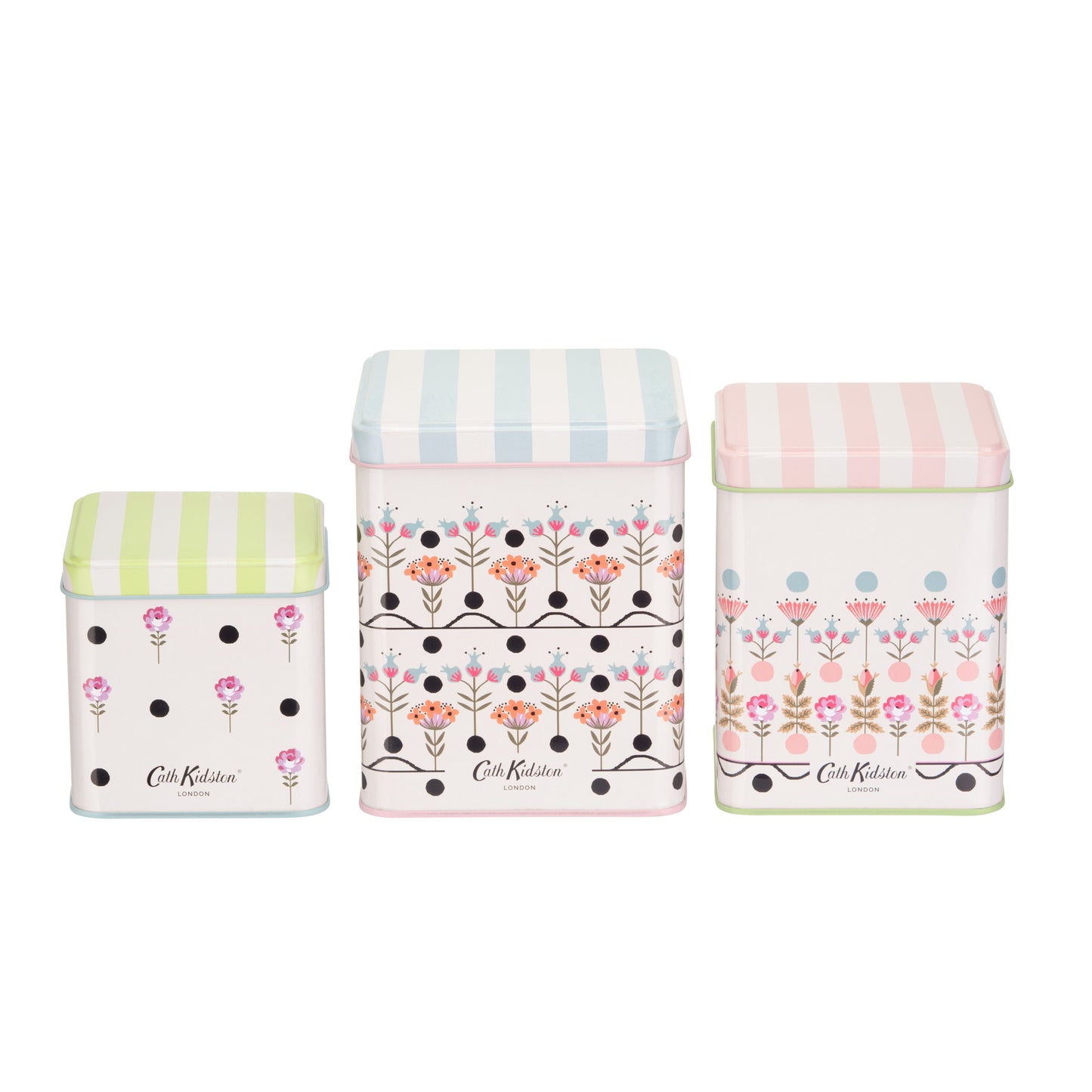 Cath Kidston Painted Table Square Storage Caddies,(Set Of 3)
