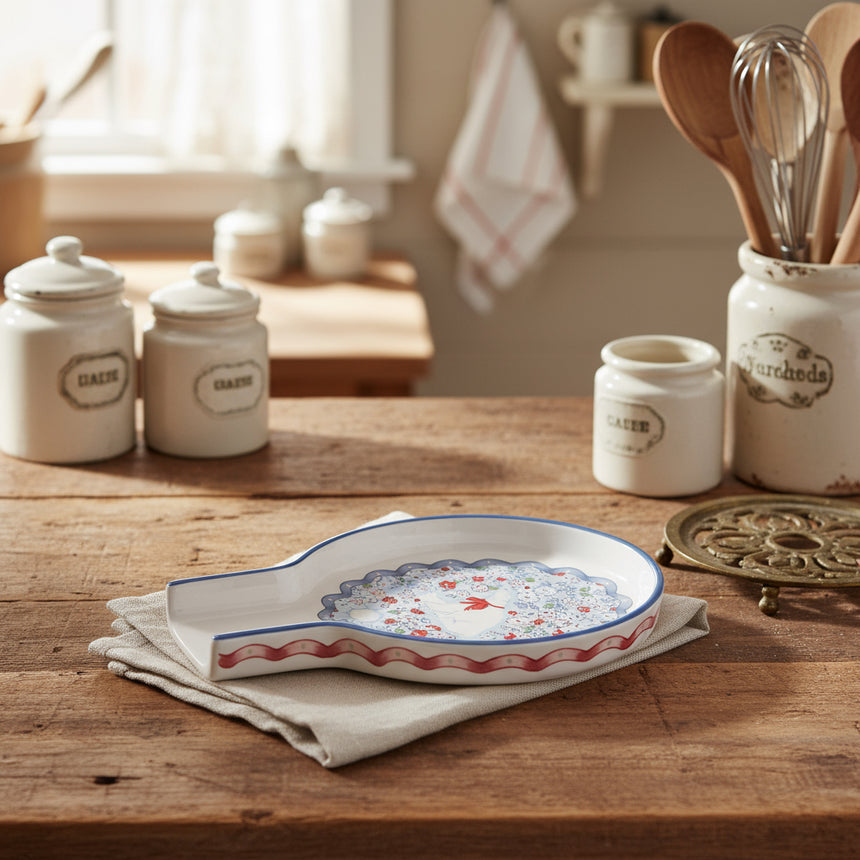Spoon rest with floral design on a white background