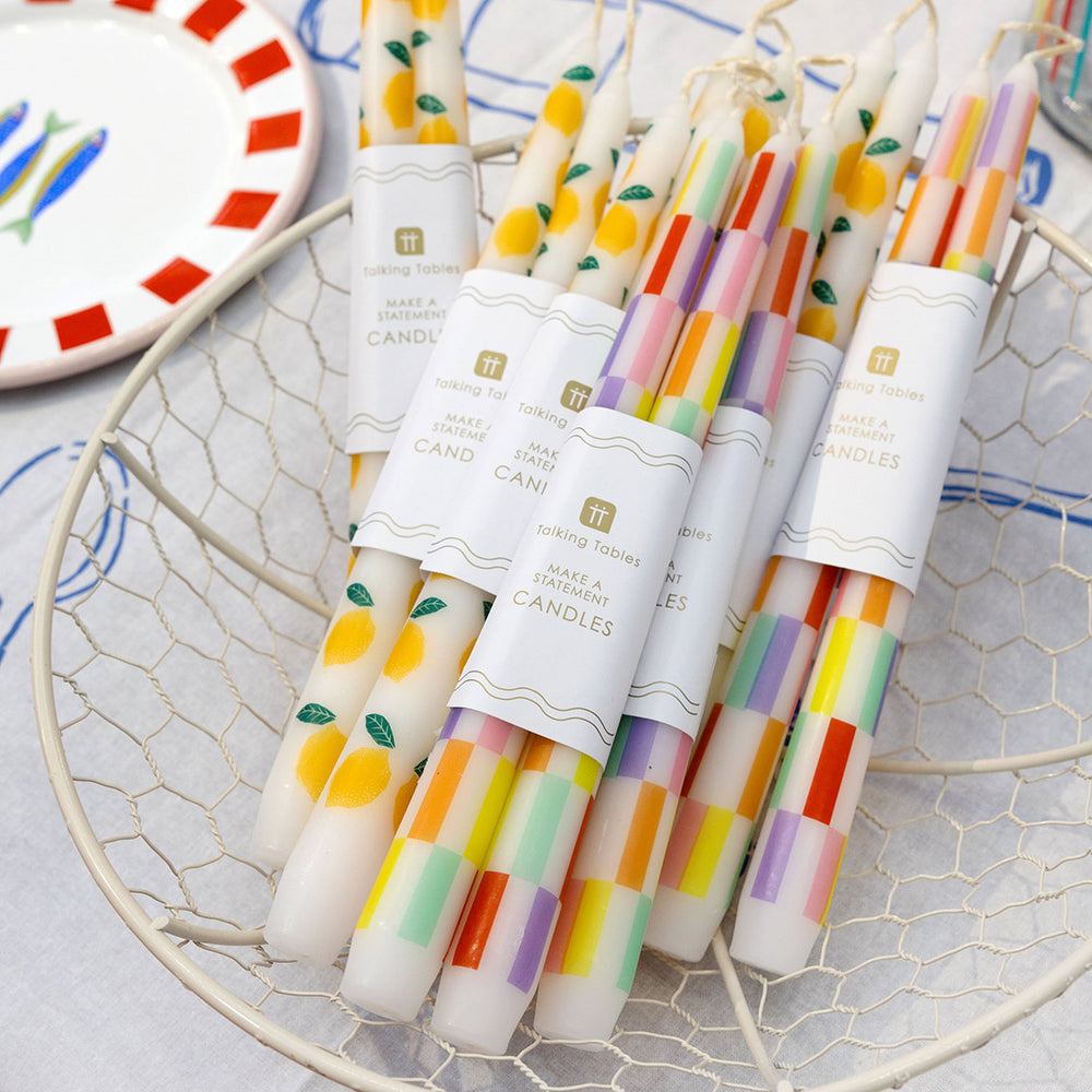 Bon Appetite Multi Coloured Check Taper Dinner Candles (2 Pack)