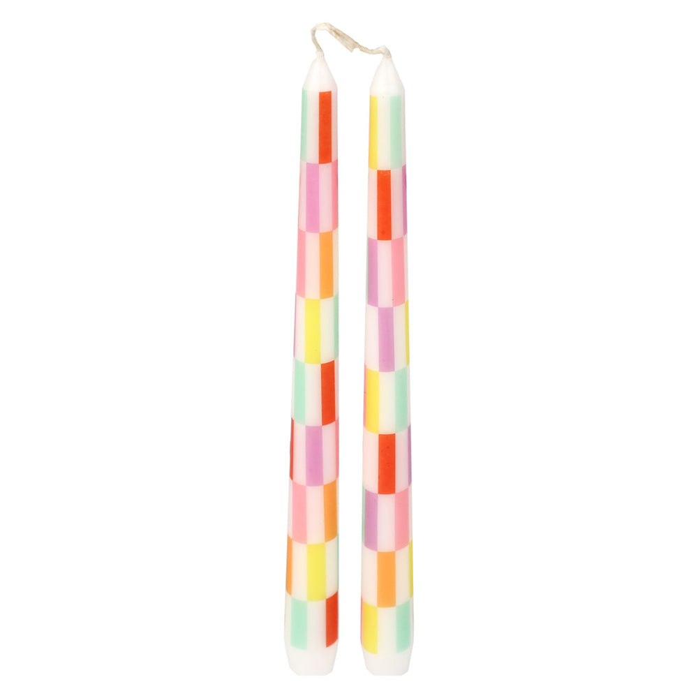 Bon Appetite Multi Coloured Check Taper Dinner Candles (2 Pack)