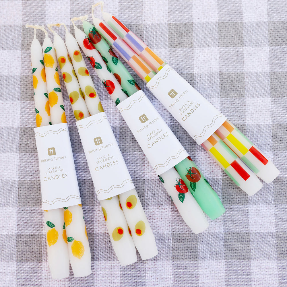 Bon Appetite Multi Coloured Check Taper Dinner Candles (2 Pack)