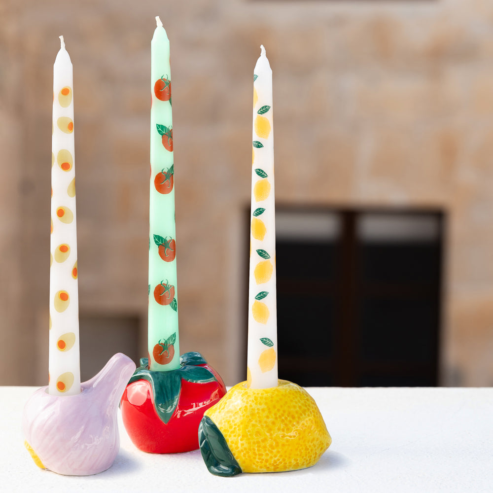 Bon Appetite Lemon Taper Dinner Candles,( Set Of 2)