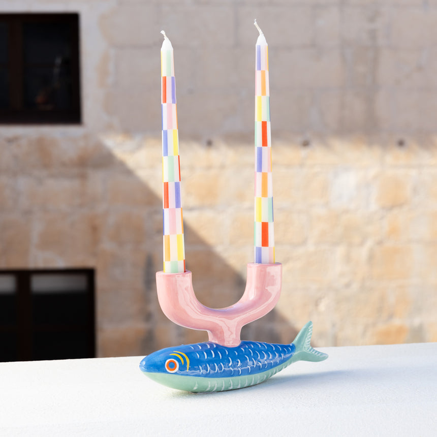 Bon Appetite Multi Coloured Check Taper Dinner Candles (2 Pack)