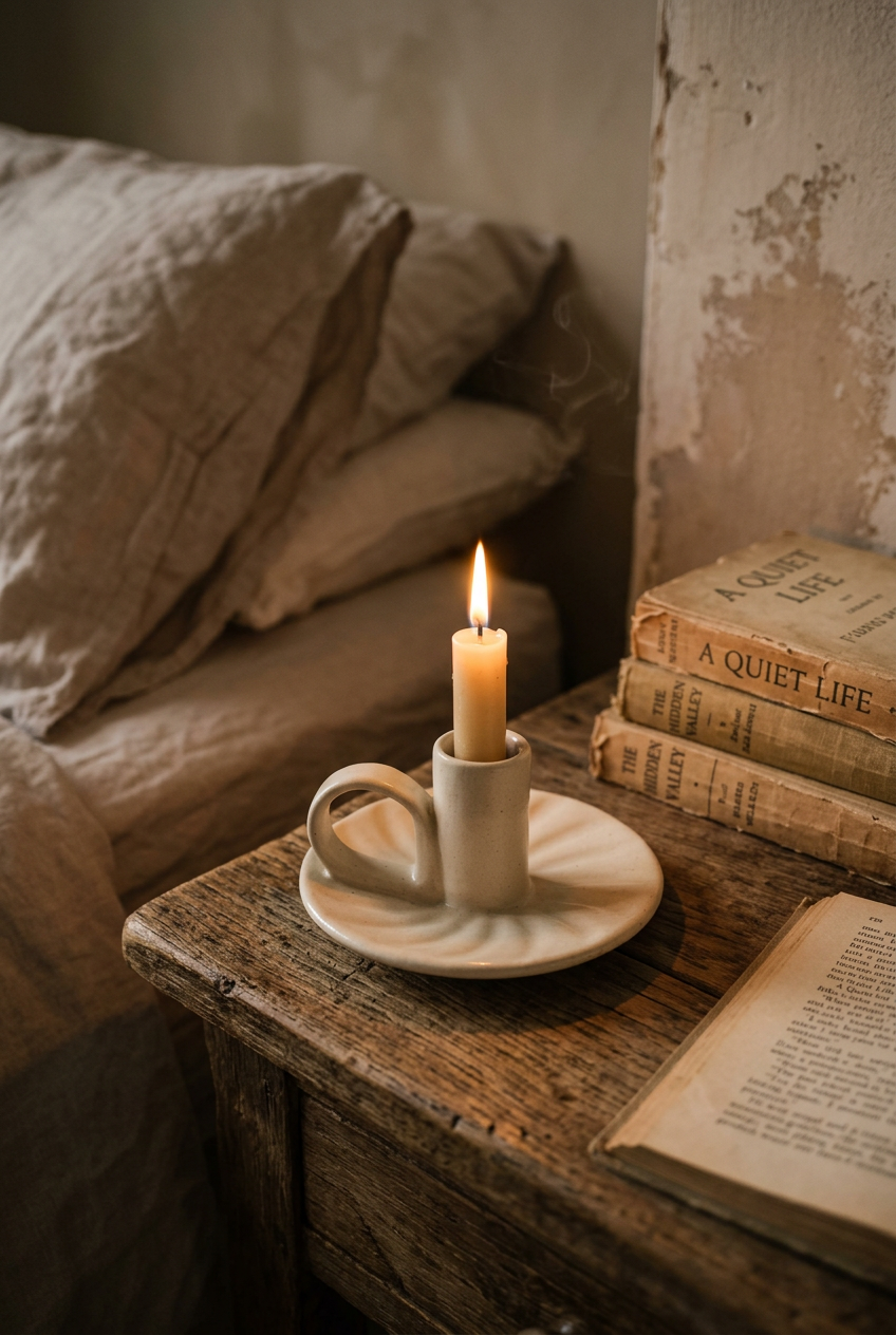 Morgan Wright Wee Willy Winkee Ceramic Candle Holder, Cream Ridged