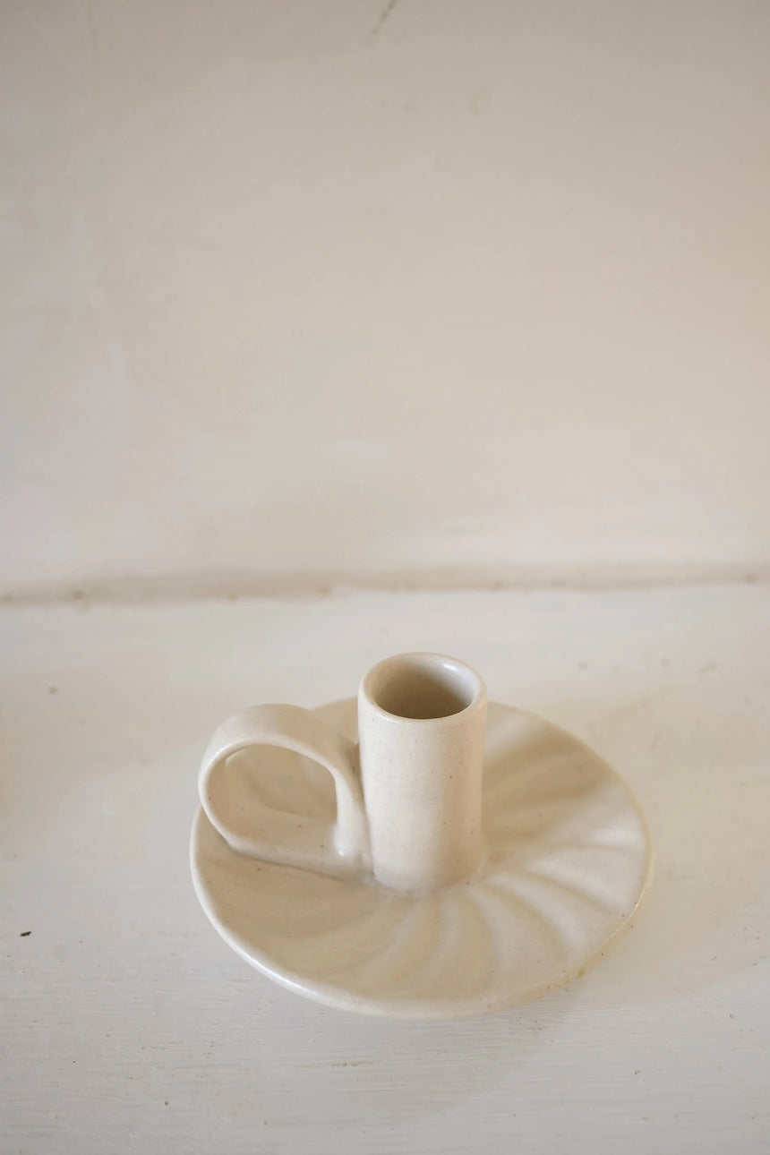 Morgan Wright Wee Willy Winkee Ceramic Candle Holder, Cream Ridged
