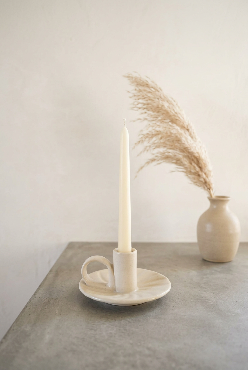 Morgan Wright Wee Willy Winkee Ceramic Candle Holder, Cream Ridged