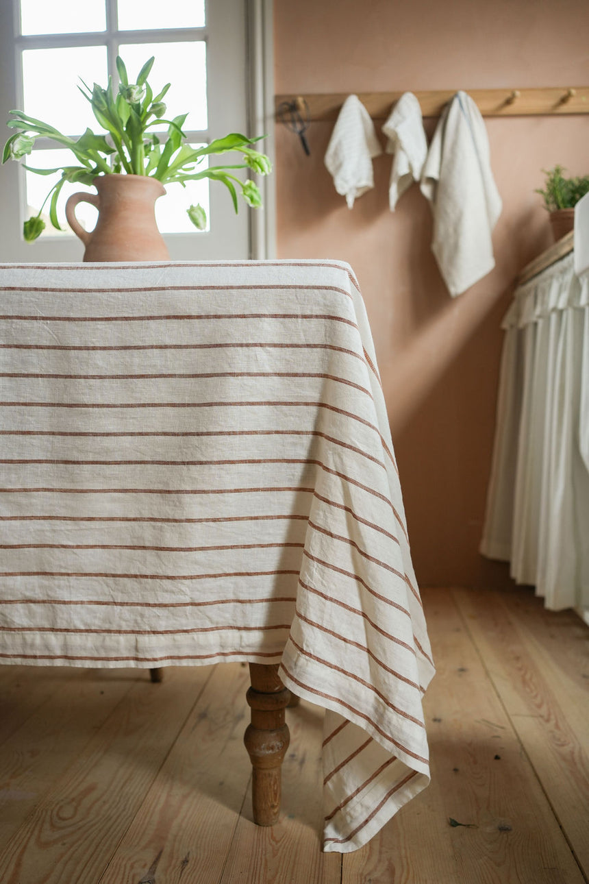 Morgan Wright The Provence French Linen Tablecloth, Fine Ginger Stripe