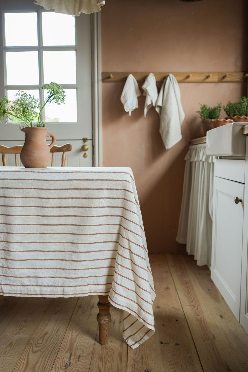 Morgan Wright The Provence French Linen Tablecloth, Fine Ginger Stripe