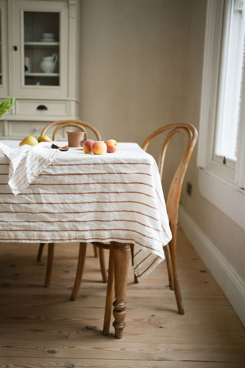 Morgan Wright The Provence French Linen Tablecloth, Fine Ginger Stripe