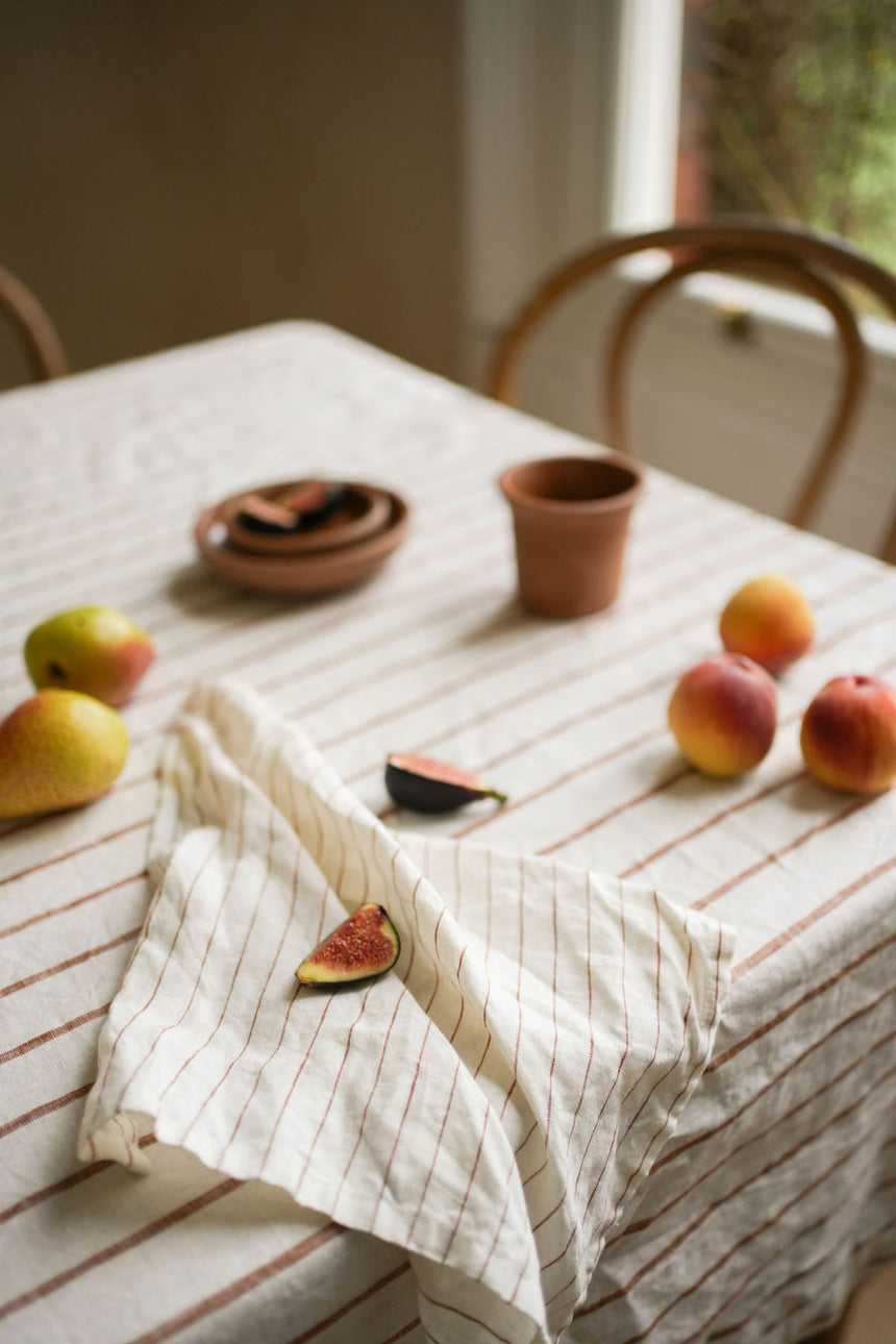 Morgan Wright The Provence French Linen Tablecloth, Fine Ginger Stripe