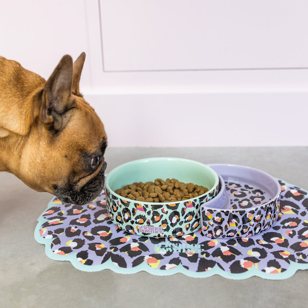 Eleanor Bowmer Ceramic Half Moon Pet Bowl,Leopard (Set Of 2)