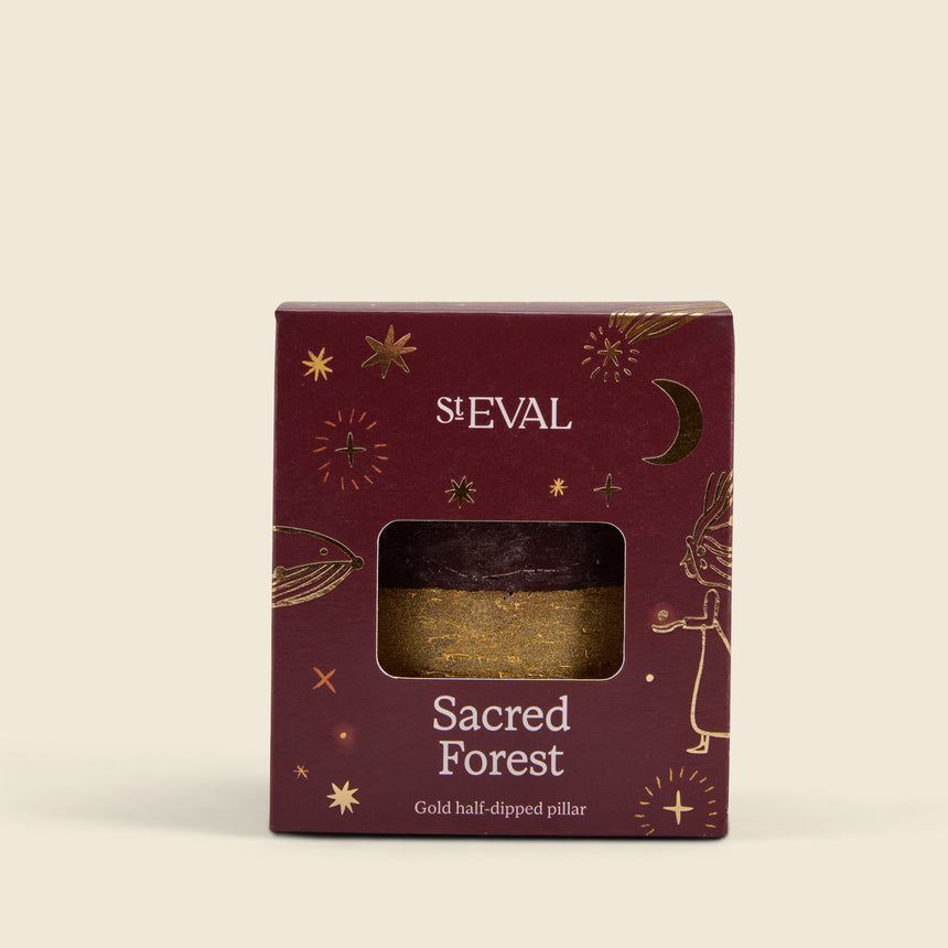 St Eval Gold Dipped Scented Pillar Candle, Sacred Forest