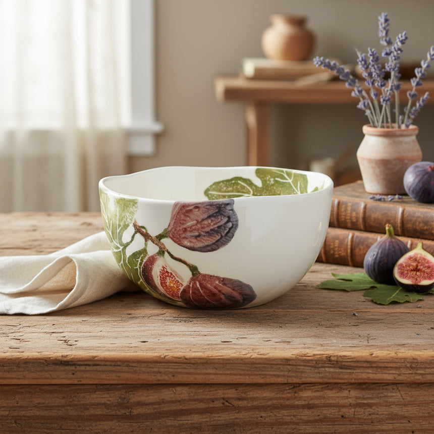 Ceramic bowl with floral design on a white background