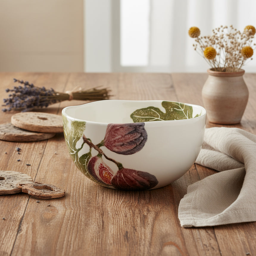 Ceramic bowl with floral design on a white background