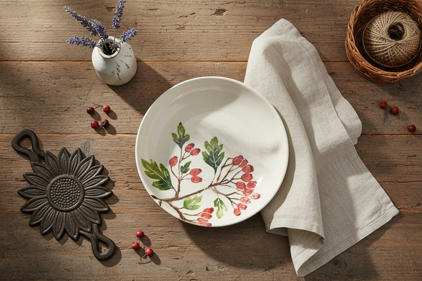 Ceramic plate with floral design on a white background