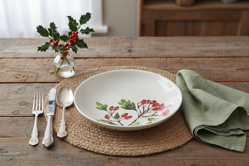 Ceramic plate with floral design on a white background