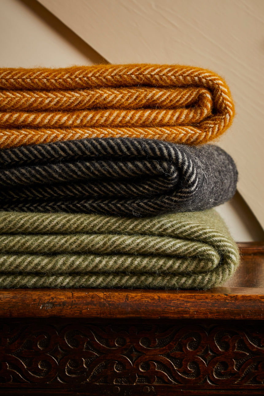 Tweedmill Fishbone Pure New Wool Throw, Black