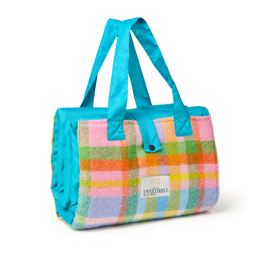 Tweedmill Festival Wool Knitted Picnic Blanket, Rainbow Check