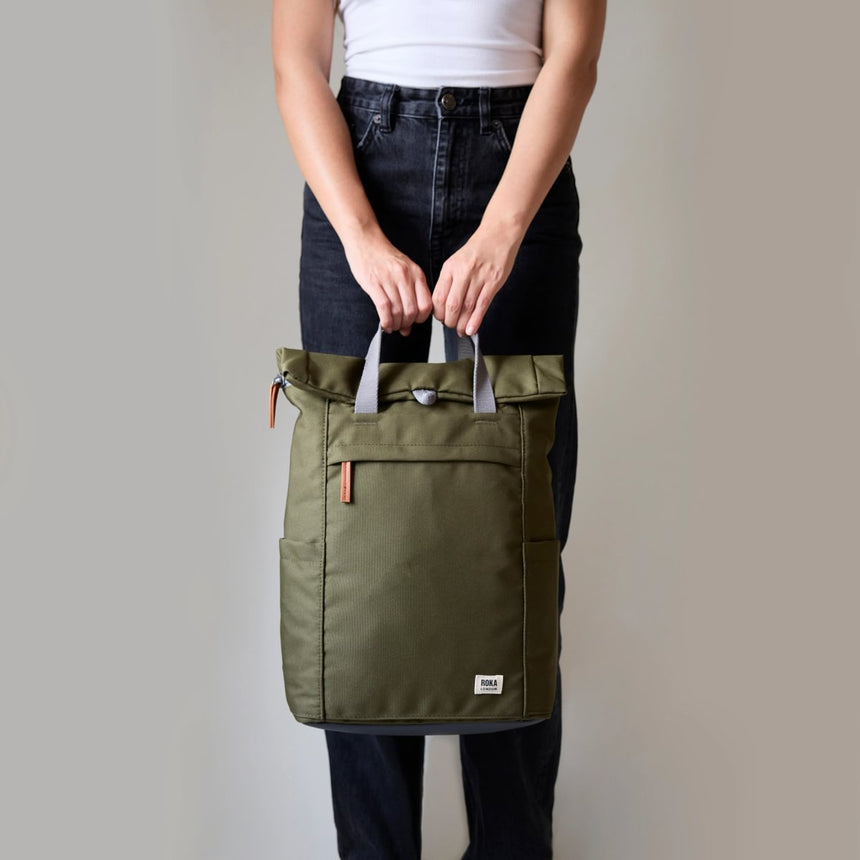 Roka London Finchley Sustainable Canvas Rucksack, Moss