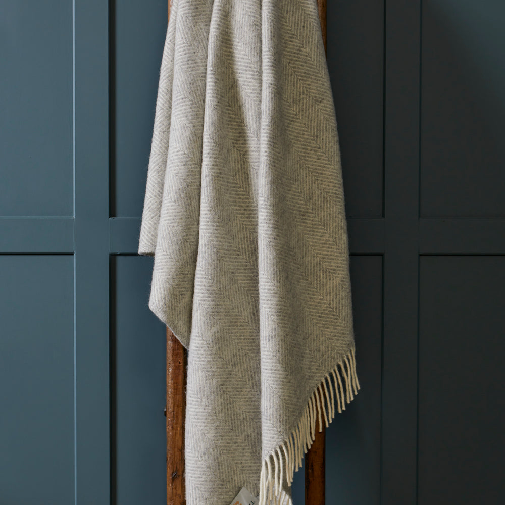 Tweedmill Fishbone Pure New Wool Throw, Silver Grey