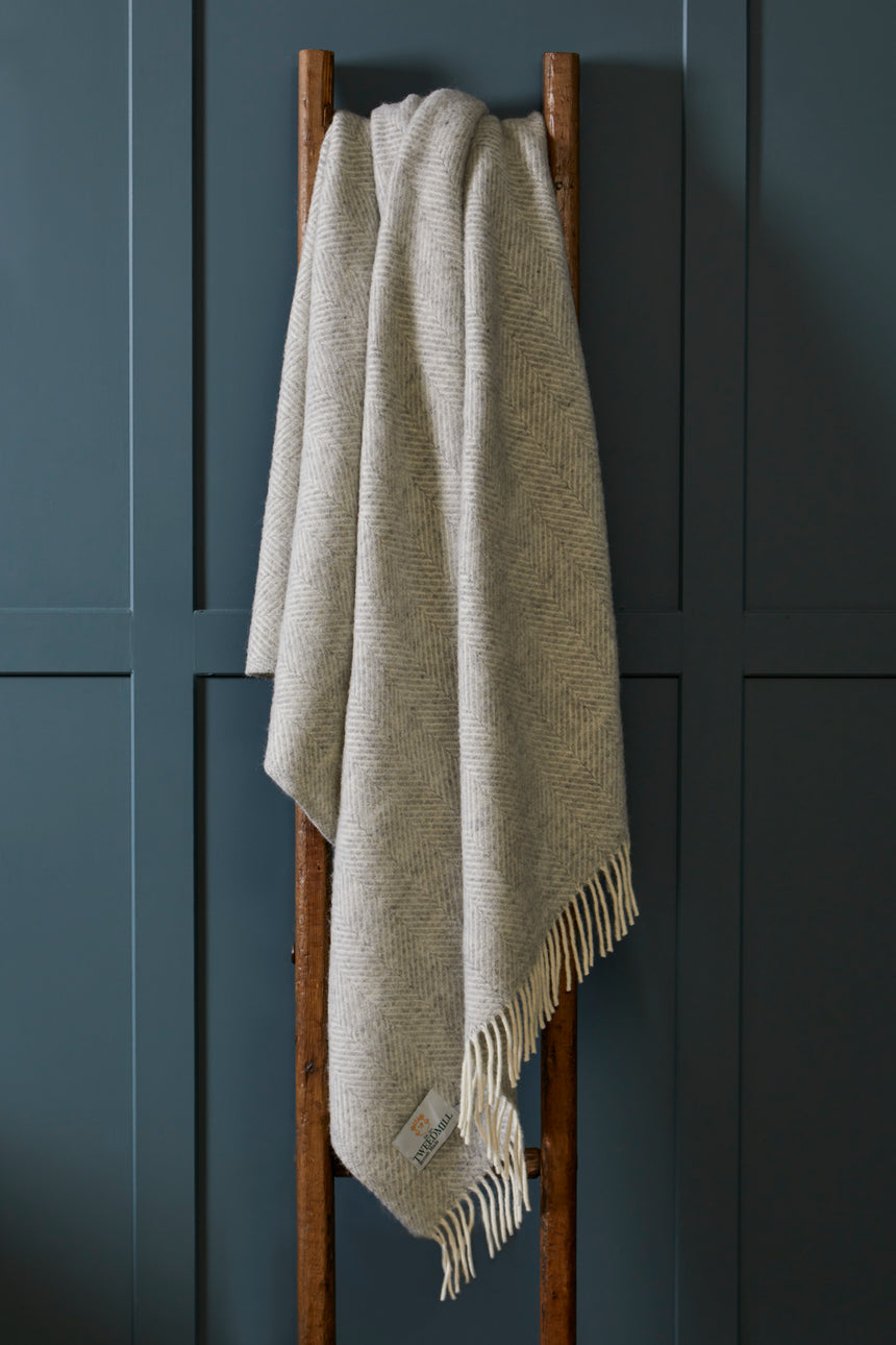 Tweedmill Fishbone Pure New Wool Throw, Silver Grey