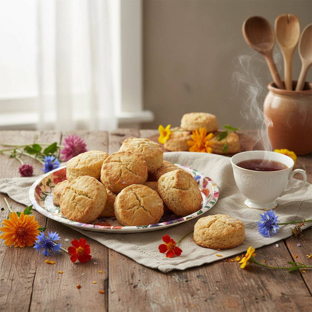 A round mini serving tray with a deep well, featuring a multicolored floral pattern.