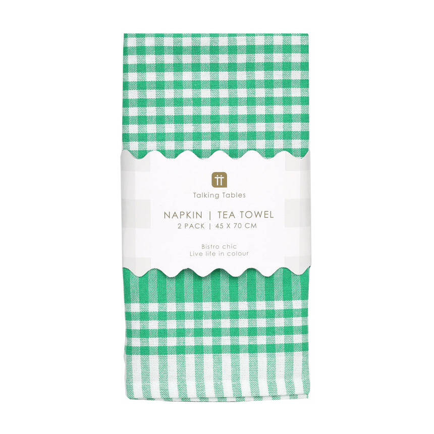 Bon Appetit Cotton Gingham Tea Towels, Green (Set Of 2)