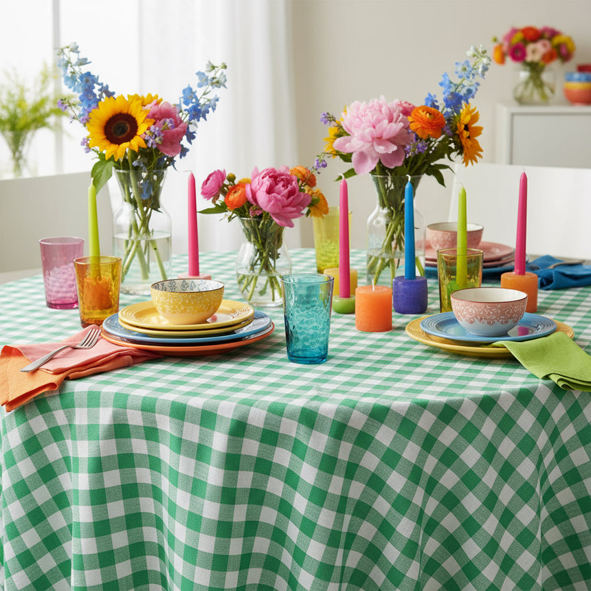 Talking Tables Bon Appetit Gingham Cotton Tablecloth, Green