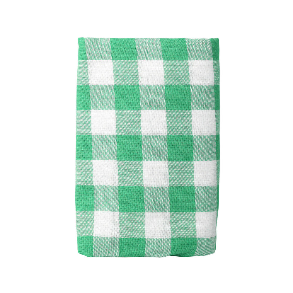 Green and white checkered tablecloth  on a white background