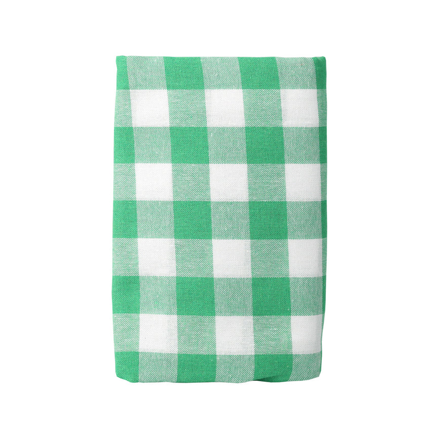Green and white checkered tablecloth  on a white background