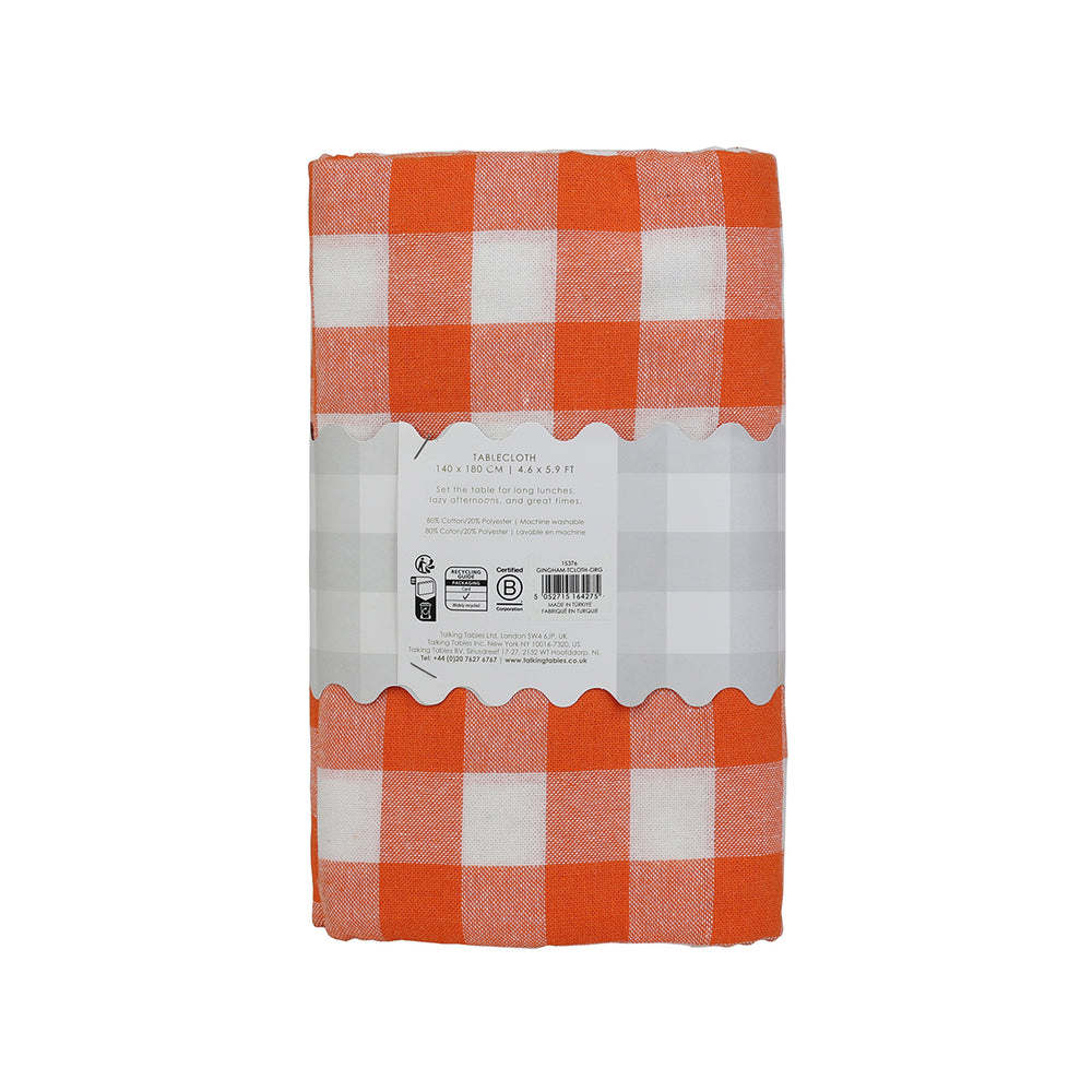 Talking Tables Bon Appetit Gingham Cotton Tablecloth, Orange