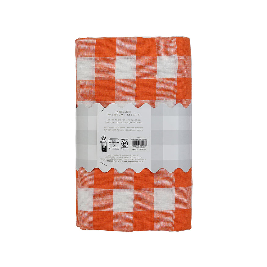 Talking Tables Bon Appetit Gingham Cotton Tablecloth, Orange