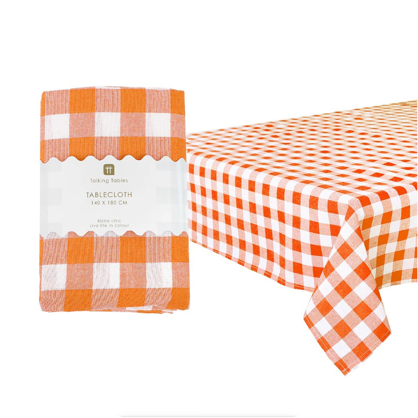Talking Tables Bon Appetit Gingham Cotton Tablecloth, Orange