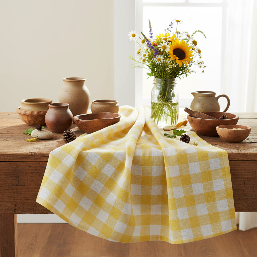 Talking Tables Bon Appetit Gingham Cotton Tablecloth,Yellow