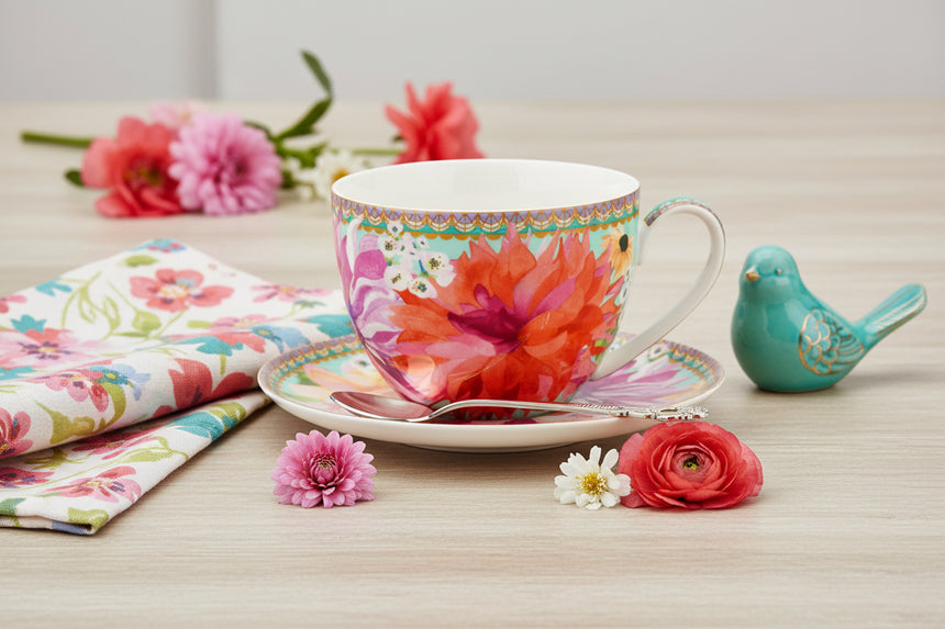 Maxwell & Williams Teas & C’S Dahlia Daze Breakfast Cup & Saucer, Sky