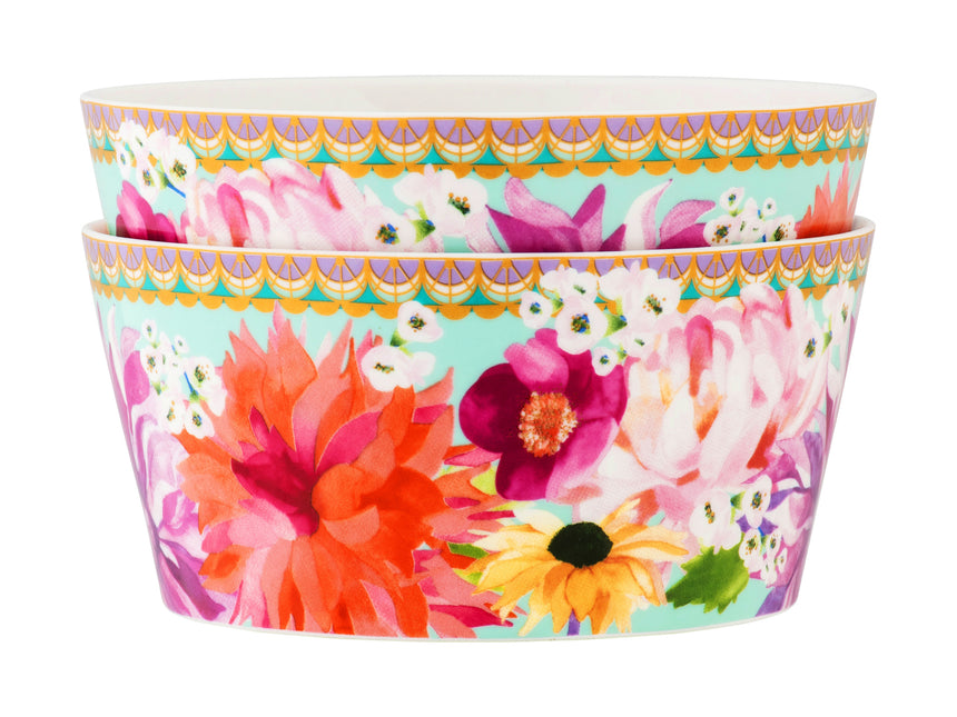 Maxwell & Williams Teas & C’S Dahlia Daze Dessert Bowls, Sky (Set Of 2)