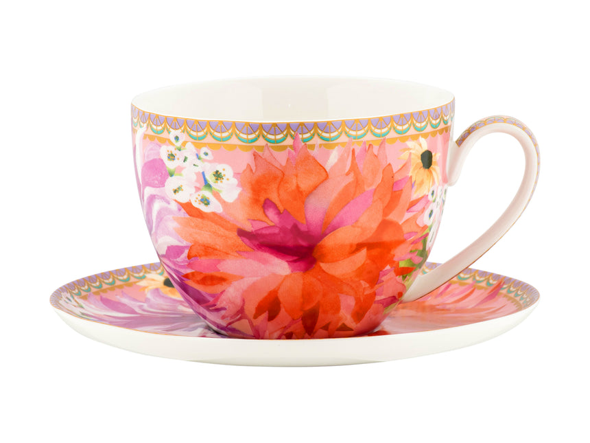 Maxwell & Williams Teas & C’S Dahlia Daze Breakfast Cup & Saucer, Pink