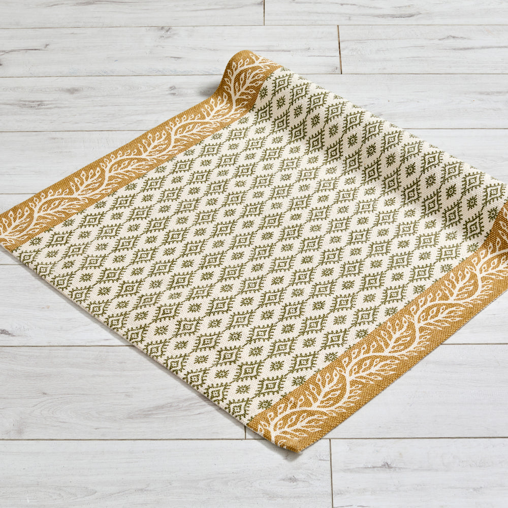 Walton & Co Haveli Cotton Printed Rug, Olive