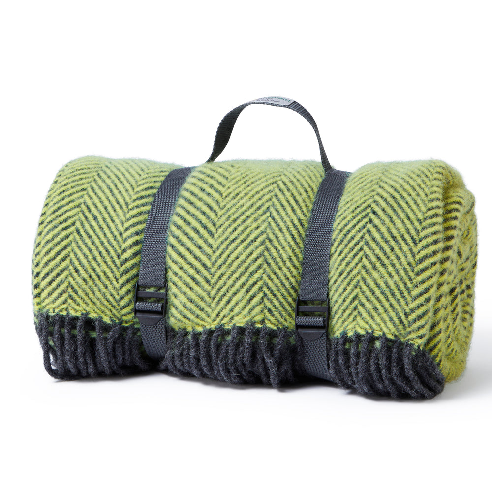 Tweedmill Polo Pure Wool Knitted Picnic Blanket, Herringbone Zest