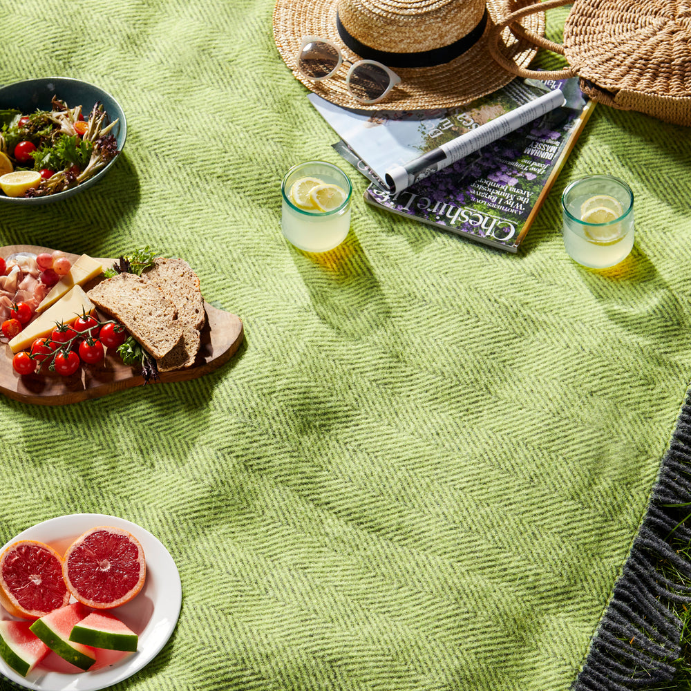 Tweedmill Polo Pure Wool Knitted Picnic Blanket, Herringbone Zest
