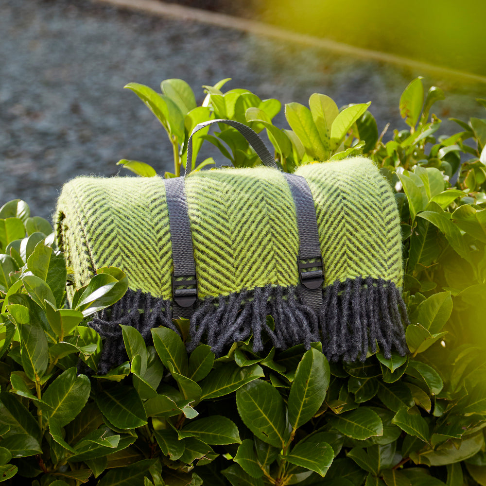 Tweedmill Polo Pure Wool Knitted Picnic Blanket, Herringbone Zest