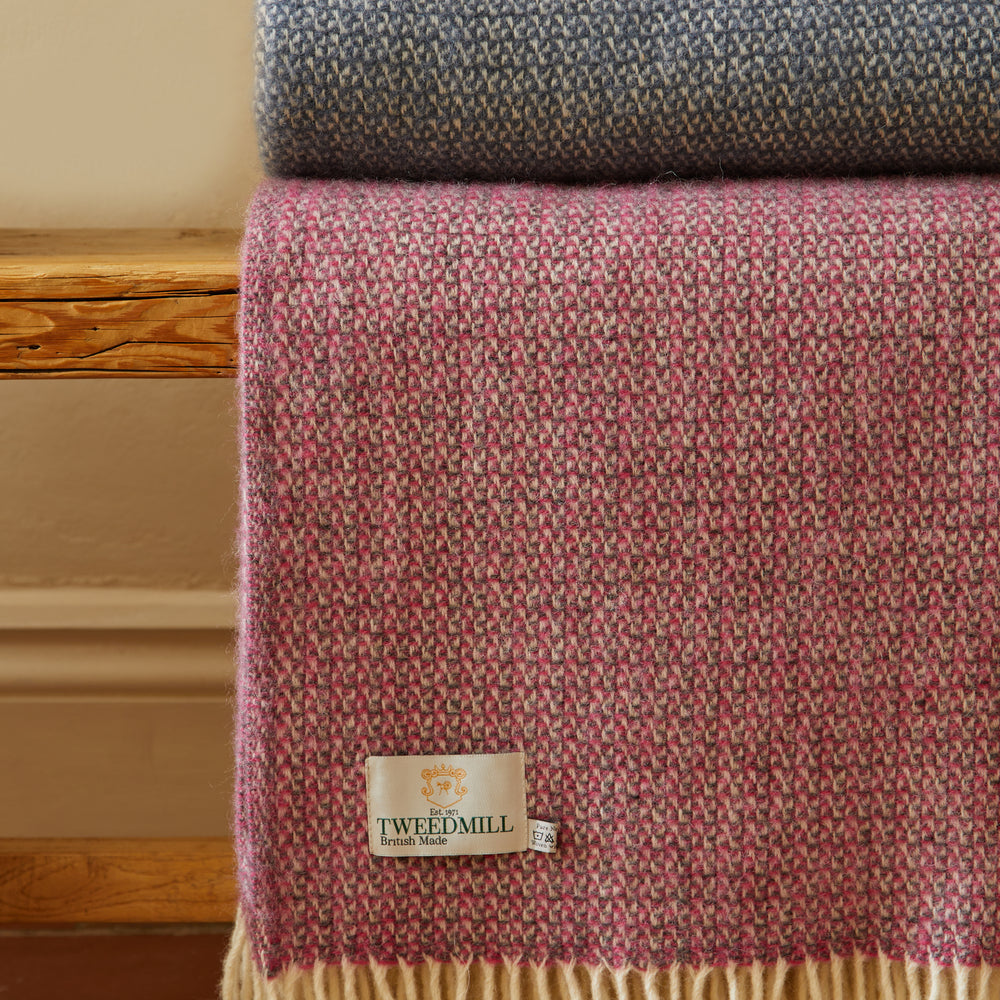 Tweedmill Illusion Pure New Wool Throw, Pink & Grey