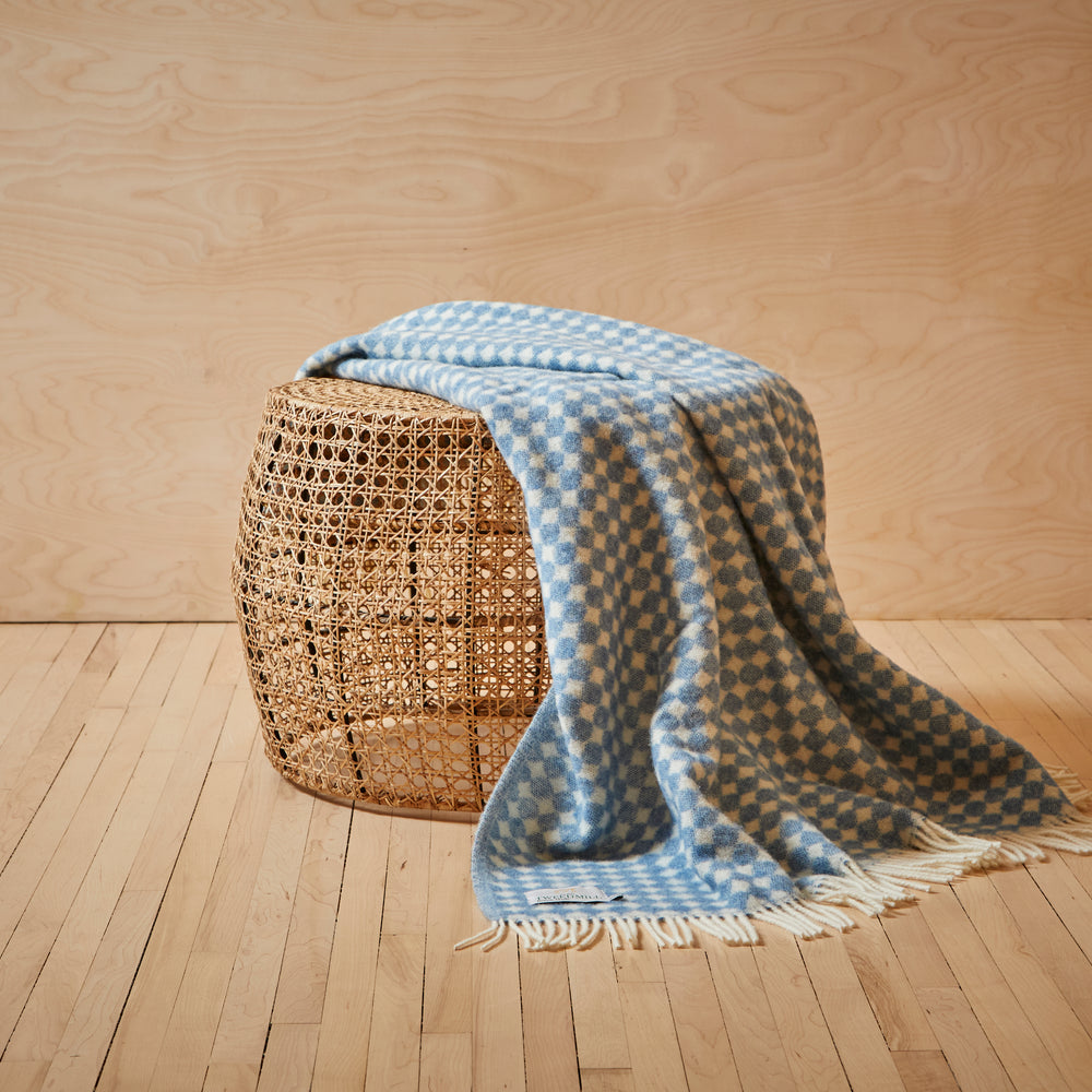 Tweedmill Jacquard Spot Pure New Wool Reversible Throw, Blue Jay