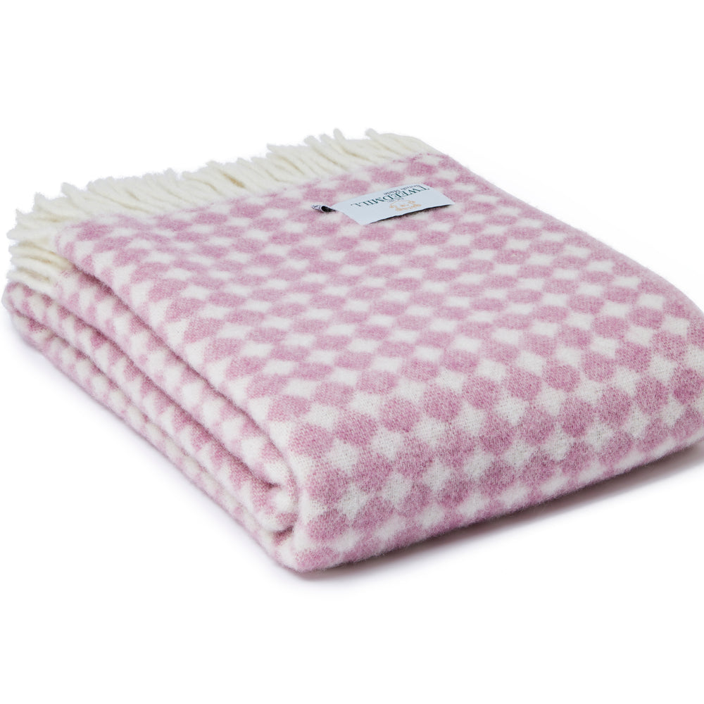 Tweedmill Jacquard Spot Pure New Wool Reversible Throw, Mulberry