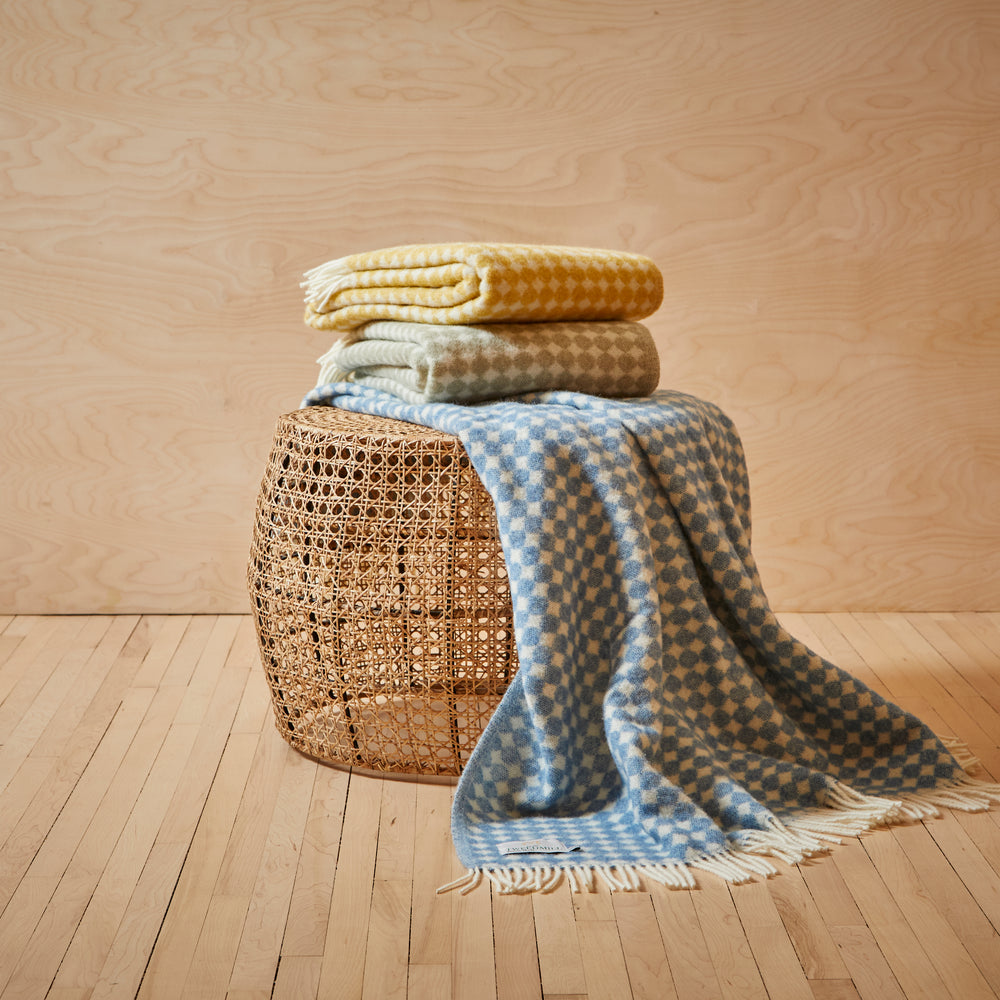 Tweedmill Jacquard Spot Pure New Wool Reversible Throw, Sage