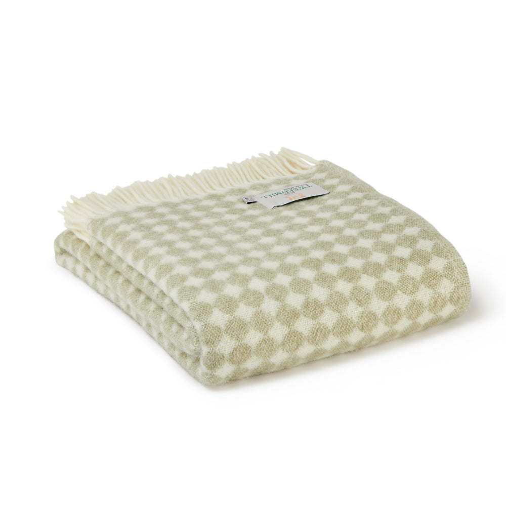 Tweedmill Jacquard Spot Pure New Wool Reversible Throw, Sage