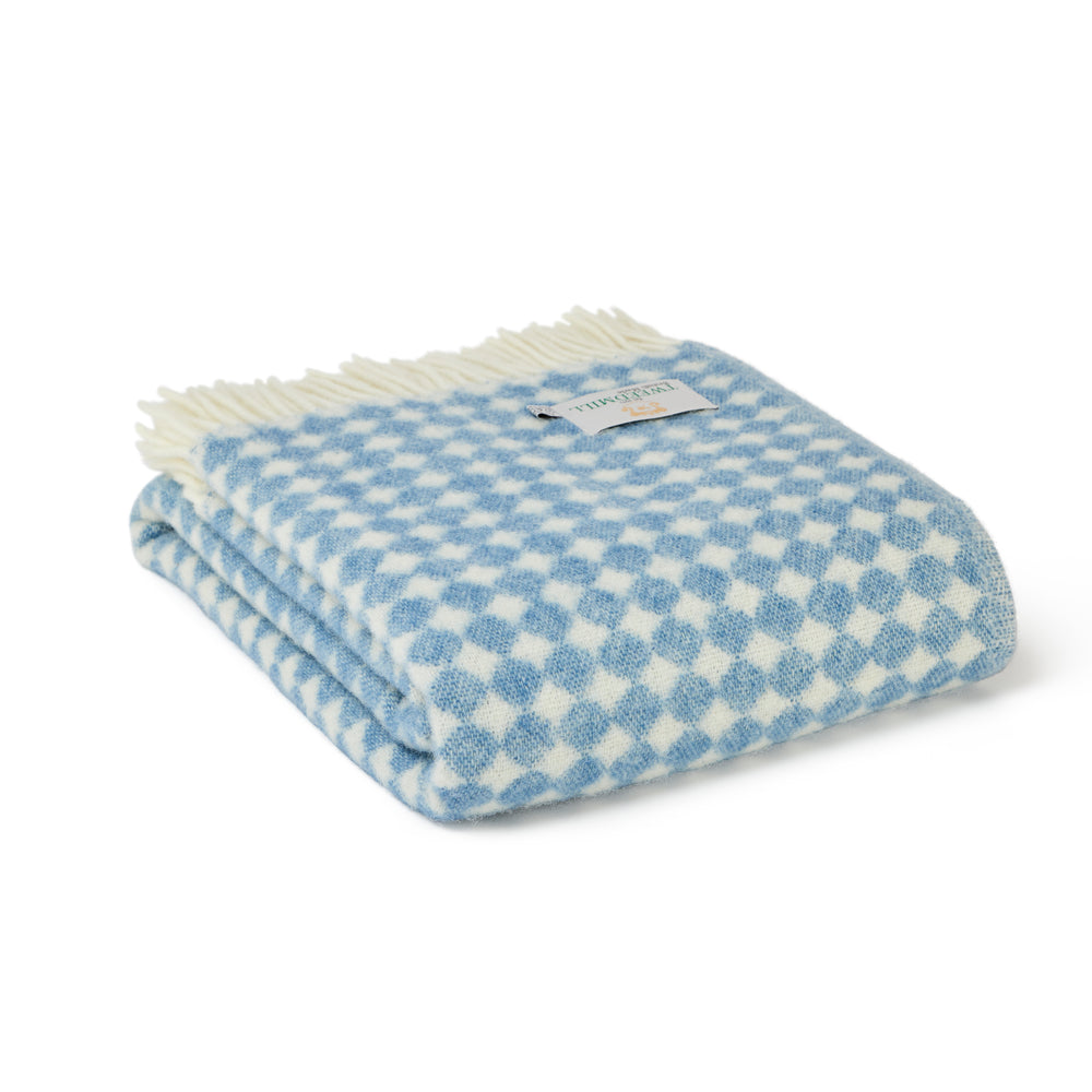 Tweedmill Jacquard Spot Pure New Wool Reversible Throw, Blue Jay