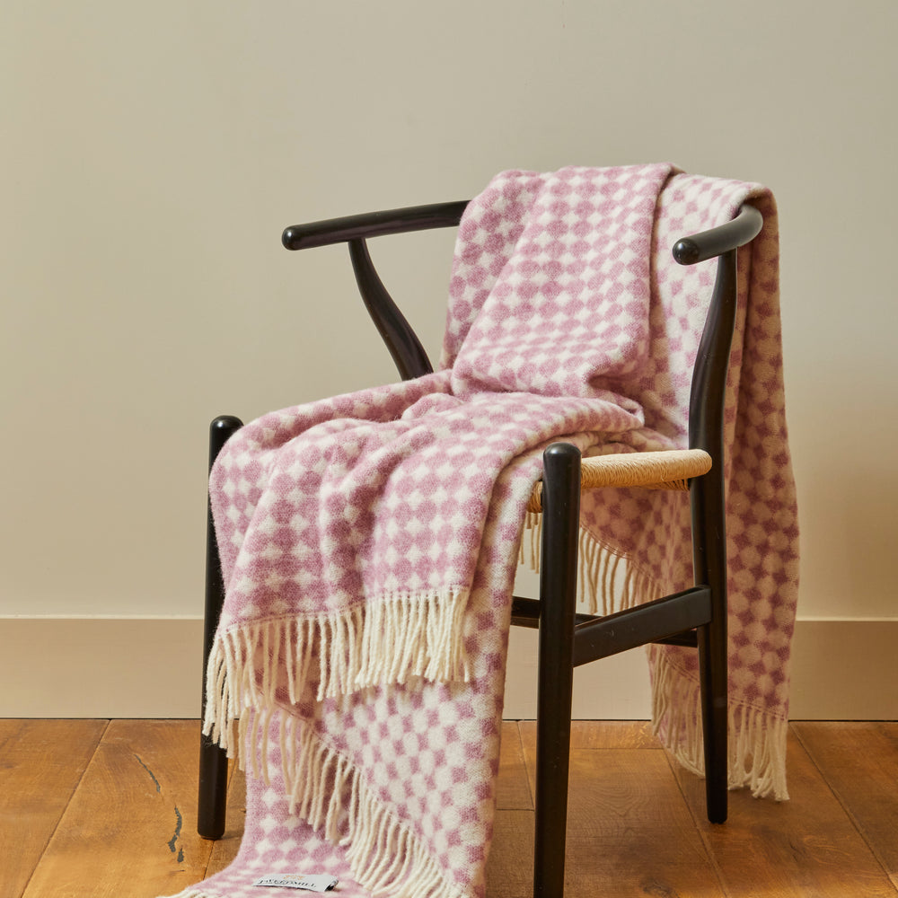 Tweedmill Jacquard Spot Pure New Wool Reversible Throw, Mulberry
